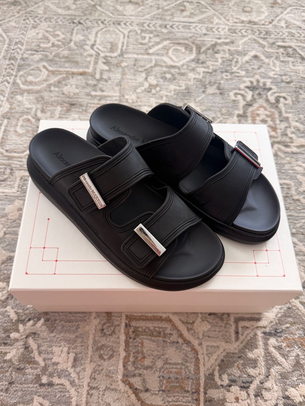 Alexander McQueen Rubber Double-Strap Slides in Black Size 9.5 US 40 EU